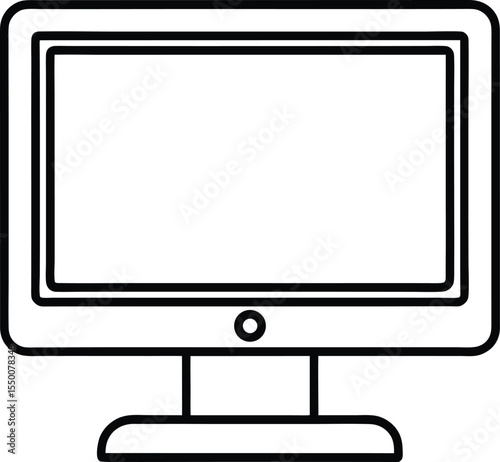 desktop computer icon line art vector illustration on transparent background	

