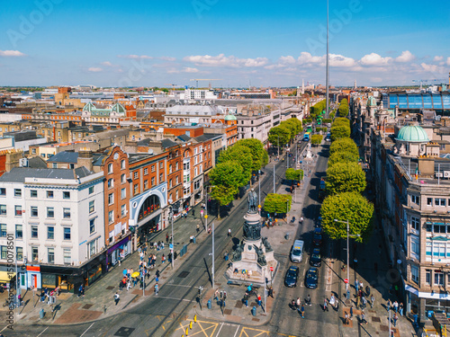 Photography Aerial view of O'Connell street in Dublin, Ireland