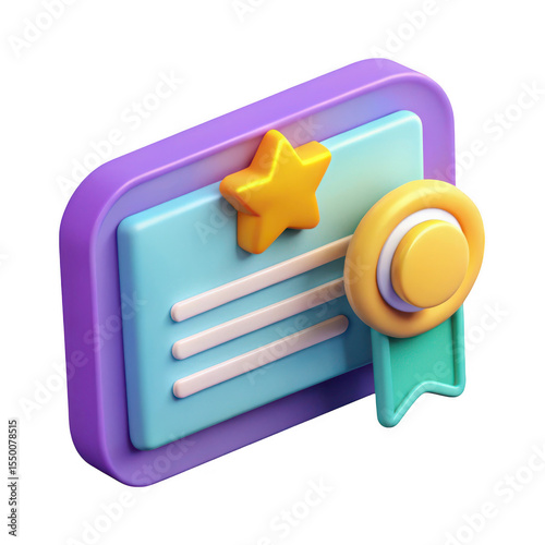 3d cartoon certificate award icon isolated on transparent background