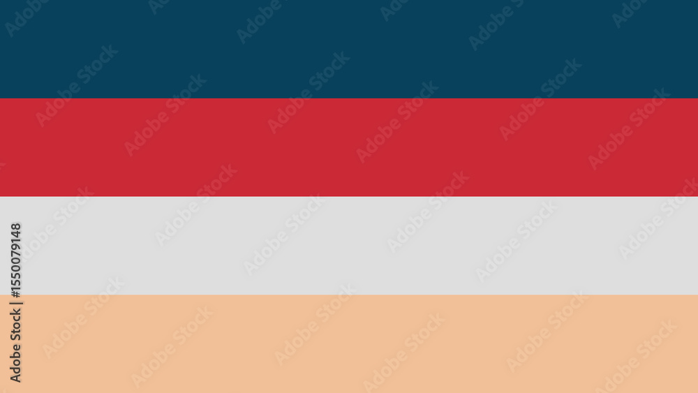 Obraz premium Abstract illustration composed of four horizontal stripes of solid colors: dark blue, vibrant red, grayish white and beige.