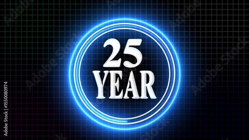 25 Year Anniversary Celebration Graphic Neon Grid Background with 25-Year Milestone. on the black background.