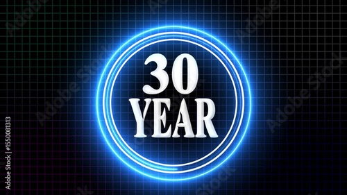 30 Year Anniversary Celebration Graphic Neon Grid Background with 30-Year Milestone. on the black background.
