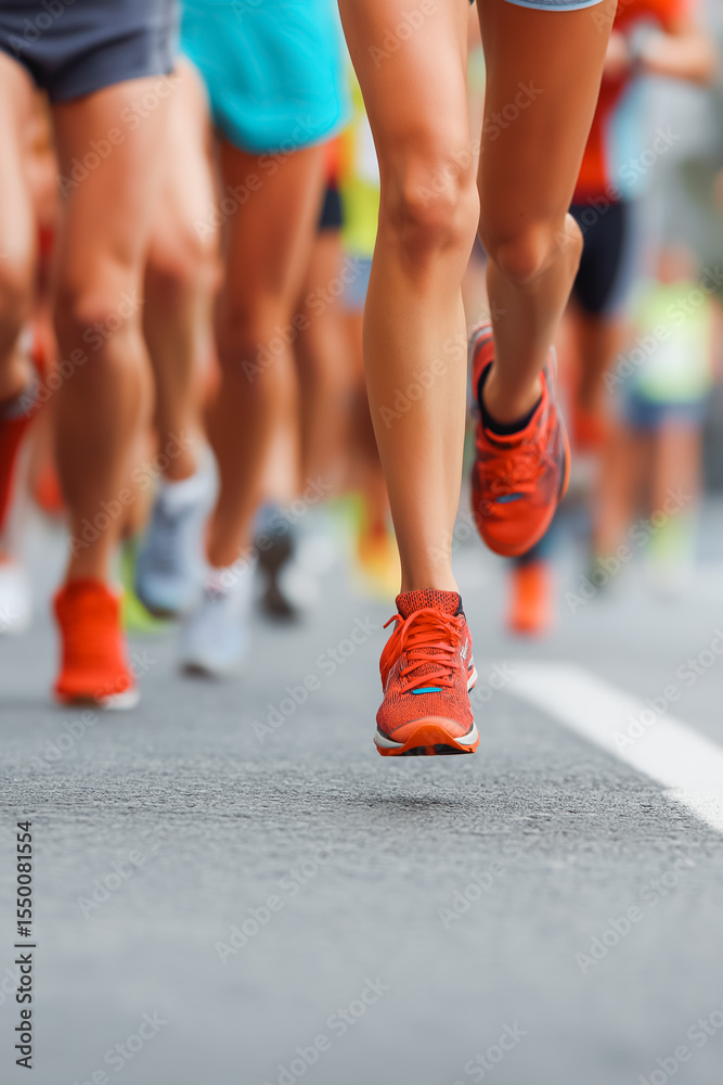 Fototapeta premium Marathon running race, people feet on city road