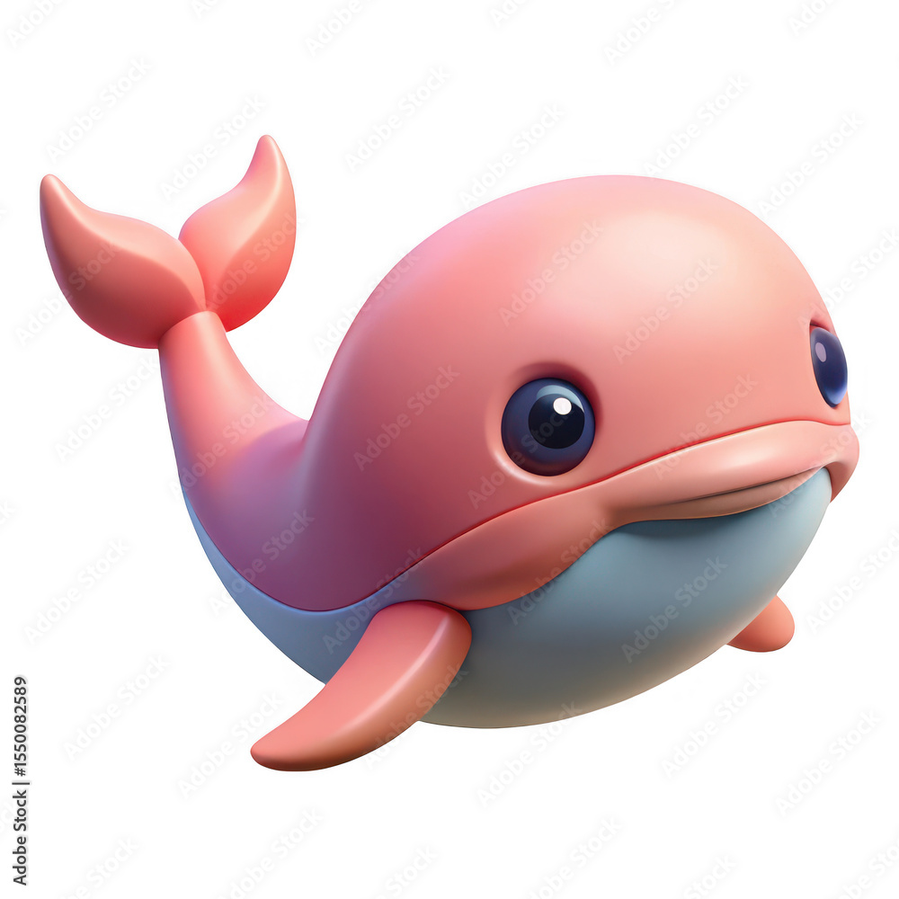 Fototapeta premium Cute pink cartoon whale 3d render isolated on transparent background