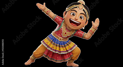 Realistic emoji-style dancer wearing performance costume, mid-movement with dynamic posture and confidence, PNG transparent.