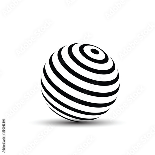 Striped 3D White abstract background with balls and black lines
