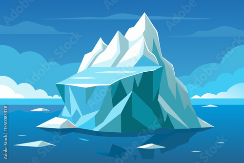 Melting Iceberg Surrounded by Ocean Ripples Vector