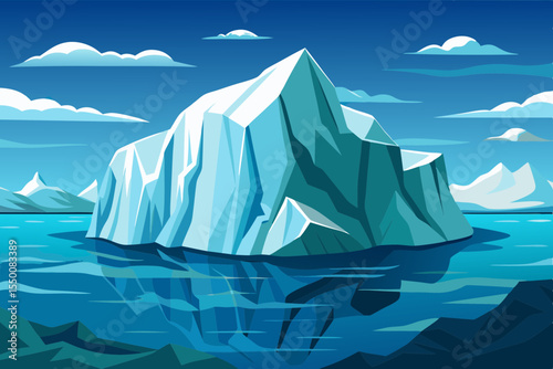Melting Glacier in Water with Ocean Waves