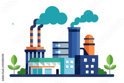 Air Pollution from Industrial Plant Vector Design