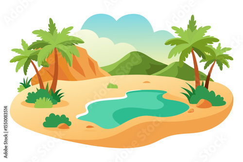Hidden Desert Oasis with Greenery and Palm Trees