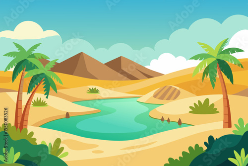 Peaceful Oasis Pond Surrounded by Desert Dunes