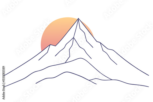 Line Art of Mountain Under Morning Gradient Sky