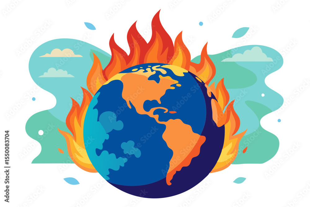 Naklejka premium Earth in Flames Depicting Global Warming Danger