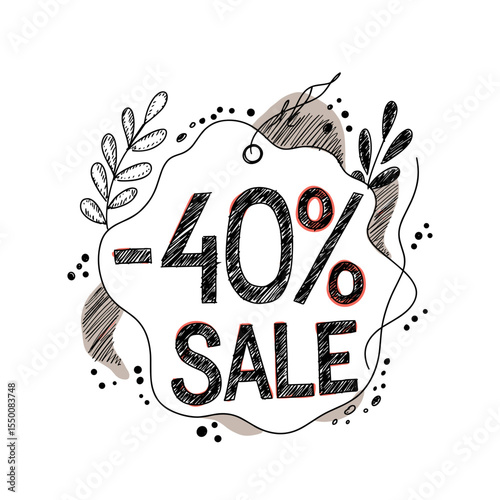 Sale promotional banner with 40% discount and decorative elements  