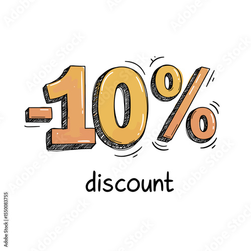Discount label with handwritten style indicating 10 percent off  