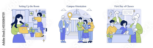 Students Organizing Room and Attending Campus Orientation