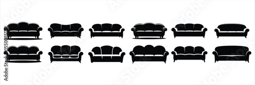 sofa icon set vector silhouette on white background.