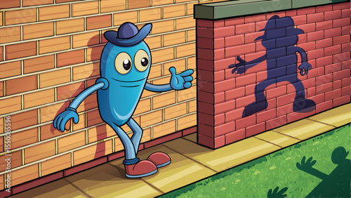 Red vector cartoon drawing of a woman doing sport with graffiti on a brick wall