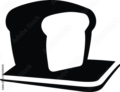 Freshly baked loaf of bread with a slice cut presented on a rustic wooden board isolated on white background