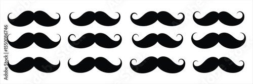 mustache icon set vector silhouette on white background.