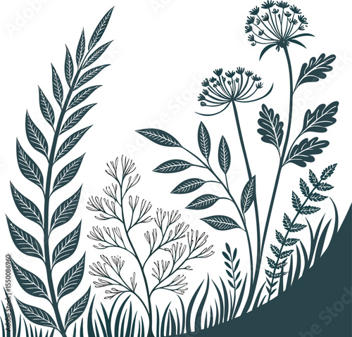 Herbal Banner & Leaf Silhouettes Vector – Minimal Botanical Frames and Foliage Icons | Natural Elements for Organic Packaging, Labels, Eco Branding, Wedding Design & DIY Crafts

