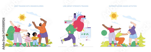 Active Outdoor Fun with Family in Vector Illustration