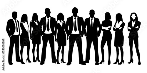 Silhouettes of People Working – Vector Group of Standing Business Professionals

