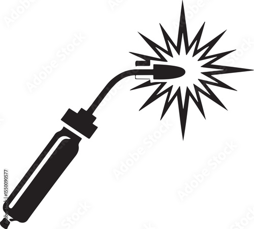 Welding torch with bright sparks silhouette for industrial and diy projects