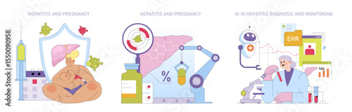 Hepatitis and Pregnancy Illustration with Medical Elements