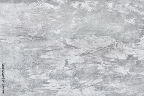 Texture of gray polished concrete background. Light plaster wallpaper with rough cement texture. Empty grunge wall concept or floor backdrop. Abstract surface mockup. Top view, close up, copy space