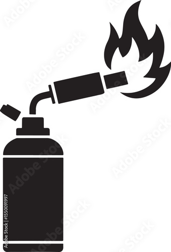 Black silhouette of a blow torch with a flame emitting from the nozzle