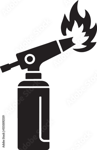 Black silhouette of a portable butane torch with a flame silhouette