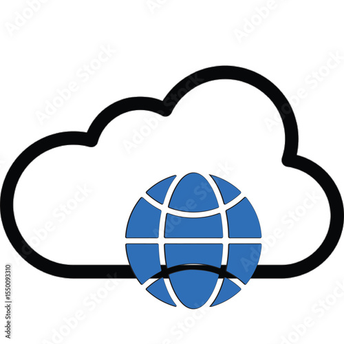 Cloud Computing with Global Internet Icon – Worldwide Network Access and Online Data Storage Technology Symbol