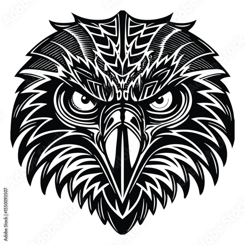 Aggressive Tribal Eagle Head – Black & White Vector Illustration