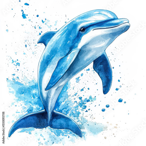 Blue dolphin is leaping out of the water