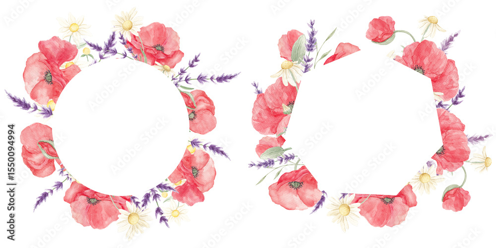 custom made wallpaper toronto digitalWatercolor painted poppies. Lavender. Poppy lavender frame. Floral Border. Spring, May. Set of elements for decoration. Sublimation elements. Spring wildflowers. Icelandic poppies. Wreath of poppies.