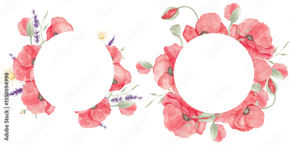 custom made wallpaper toronto digitalWatercolor painted poppies. Lavender. Poppy lavender frame. Floral Border. Spring, May. Set of elements for decoration. Sublimation elements. Spring wildflowers. Icelandic poppies. Wreath of poppies.