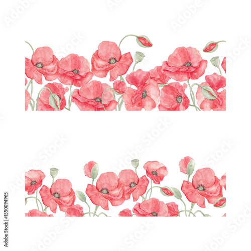 Wallpaper Mural Watercolor painted poppies. Lavender. Poppy lavender frame. Floral Border. Spring, May. Set of elements for decoration. Sublimation elements. Spring wildflowers. Icelandic poppies. Wreath of poppies.  Torontodigital.ca
