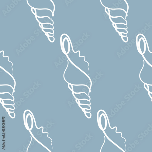 Seamless vector pattern with abstract seashells on a blue background, for various summer designs