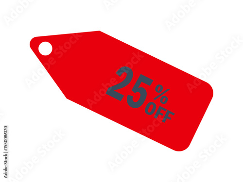 Red tag with dark gray text announcing twenty-five percent off sale