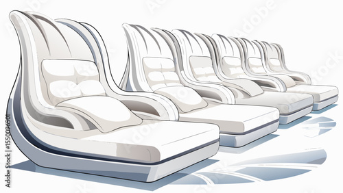 Modern luxury white lounge seats shine with minimal elegance, isolated on white. Soft contours and plush textures define comfort and class. Perfect vector subject for contemporary interior or architec