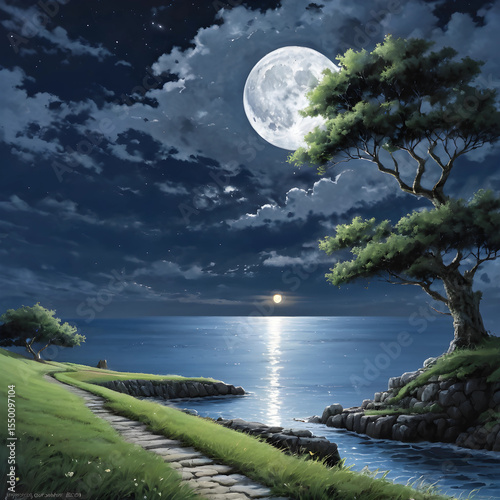 landscape with moon and tree