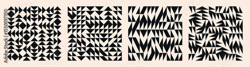 Abstract square black geometric pattern in mid-century modern style with triangles elements of Scandinavian minimalism. Isolated Swiss Posters Set with simple shapes on white background. Vector Eps10