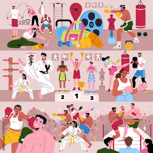 Vector Illustration of Martial Arts and Fitness Activities