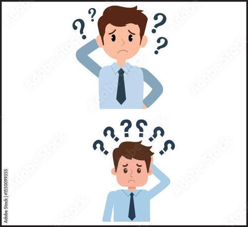 Confused Business Man with Question Marks Collection - Professional Executive Uncertainty Icons Set