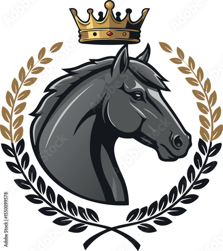 Grey Horse Head Profile Gold Crown Laurel Wreath side profile
