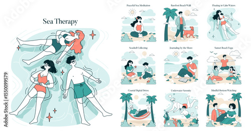 Relaxing in the Ocean: Vector Illustration of Sea Therapy