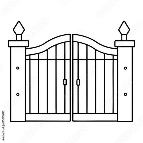 Double wooden gate with clean lines and decorative posts  