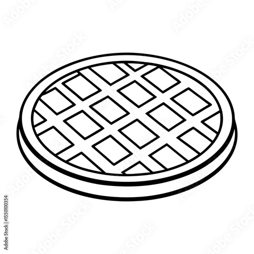 Round waffle with crisscross pattern on a white background  