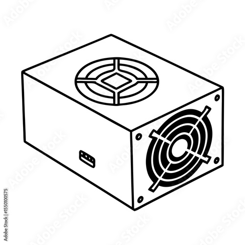 AC power supply unit on white background with ventilation system  
